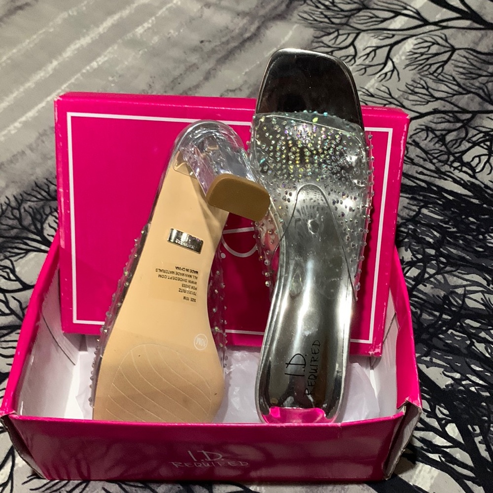 ID required slip on party glass heels 4” gorgeous assorted colors rhinestones